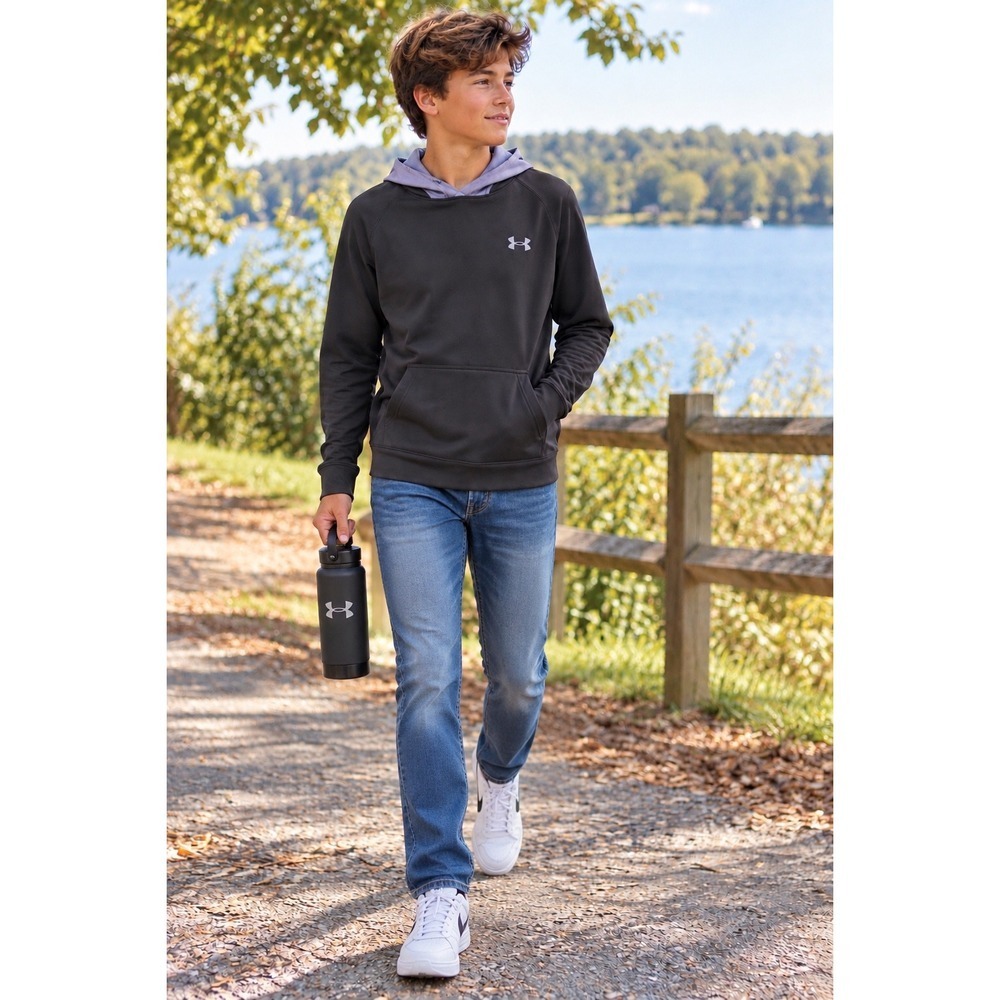 Under Armour Hoodie Youth Large Black Gray Pullover Athletic Sports Sweatshirt